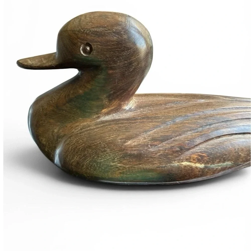 Vintage Decorative Duck Decoy‎ Hand-Carved Heavy Ironwood